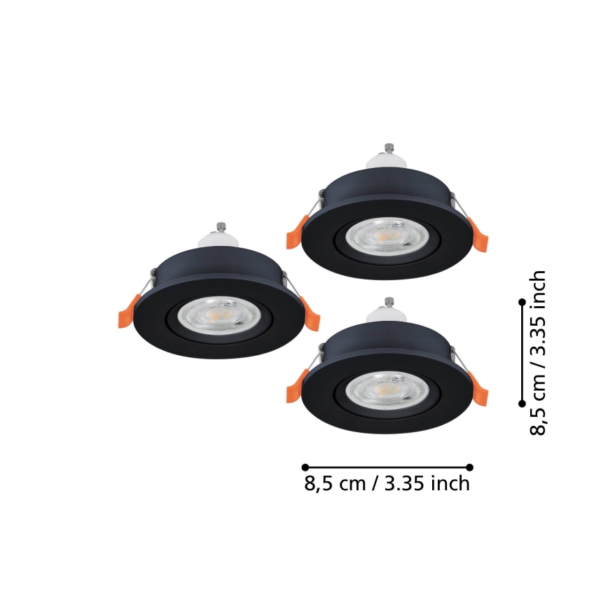 Eglo - ZESTAW 3x LED wpuszczanych opraw punktowych do łazienki 1xGU10/4,5W/230V IP44 czarny