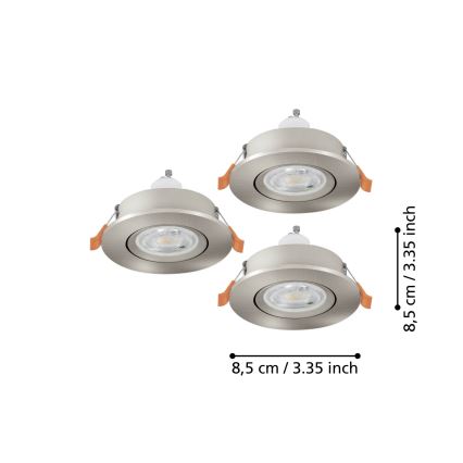 Eglo - Zestaw 3x wpuszczanych opraw punktowych LED do łazienki, 1xGU10/4,5W/230V, IP44, matowy chrom