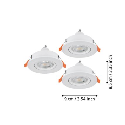 Eglo - Zestaw 3x wpuszczanych opraw punktowych LED 1xGU10/4,5W/230V, biały