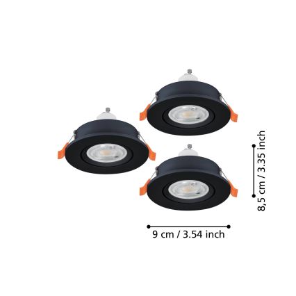 Eglo - ZESTAW 3x LED wpuszczanych opraw punktowych 1xGU10/4,5W/230V czarny