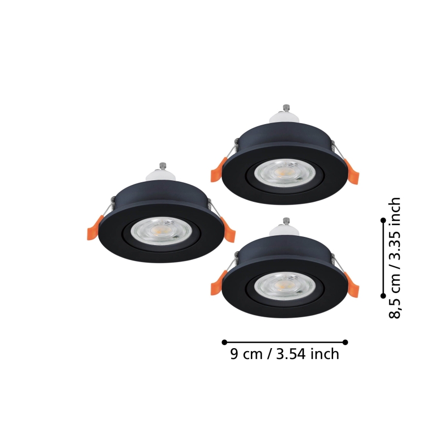 Eglo - ZESTAW 3x LED wpuszczanych opraw punktowych 1xGU10/4,5W/230V czarny