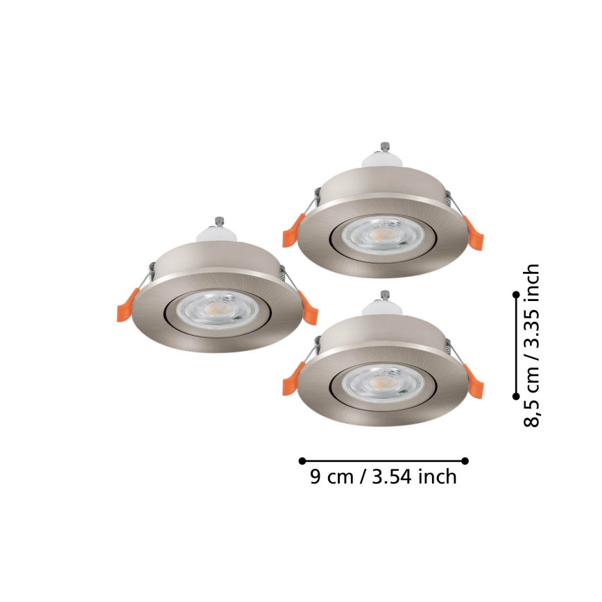 Eglo - Zestaw 3x LED wpuszczane oprawy punktowe 1xGU10/4,5W/230V matowy chrom