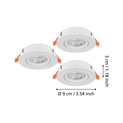 Eglo - ZESTAW 3x wpuszczane oprawy punktowe LED/4,8W/230V 2700/4000/6500K białe