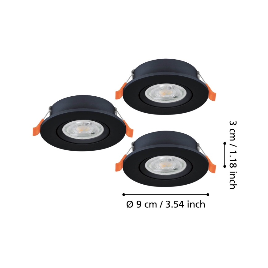 Eglo - ZESTAW 3x wpuszczane oprawy punktowe LED/4,8W/230V 2700/4000/6500K czarne