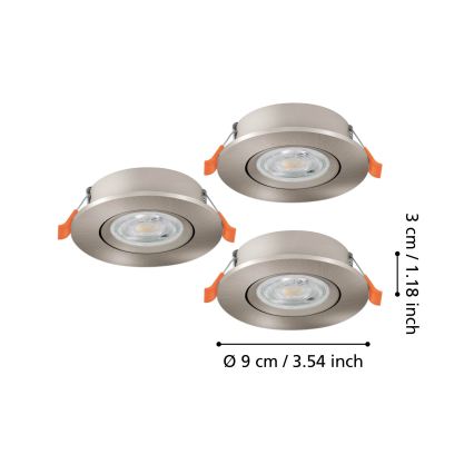 Eglo - Zestaw 3x wpuszczanych opraw punktowych LED/4,8W/230V 2700/4000/6500K matowy chrom