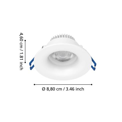 Eglo - wpuszczana oprawa sufitowa LED do łazienki LED/4,9W/230V 2700/4000/6500K śr. 8,8 cm IP65 biały