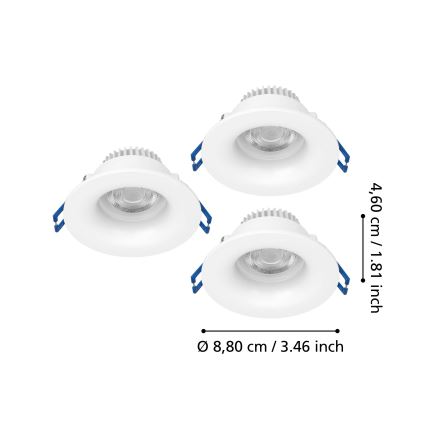 Eglo - Zestaw 3x wpuszczana oprawa łazienkowa LED, 4,9 W, 230 V, 2700/4000/6500 K, śr. 8,8 cm, IP65, biały