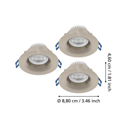 Eglo - Zestaw 3x wpuszczanych opraw sufitowych do łazienki LED, 4,9 W, 230 V, 2700/4000/6500 K, śr. 8,8 cm, IP65, matowy chrom