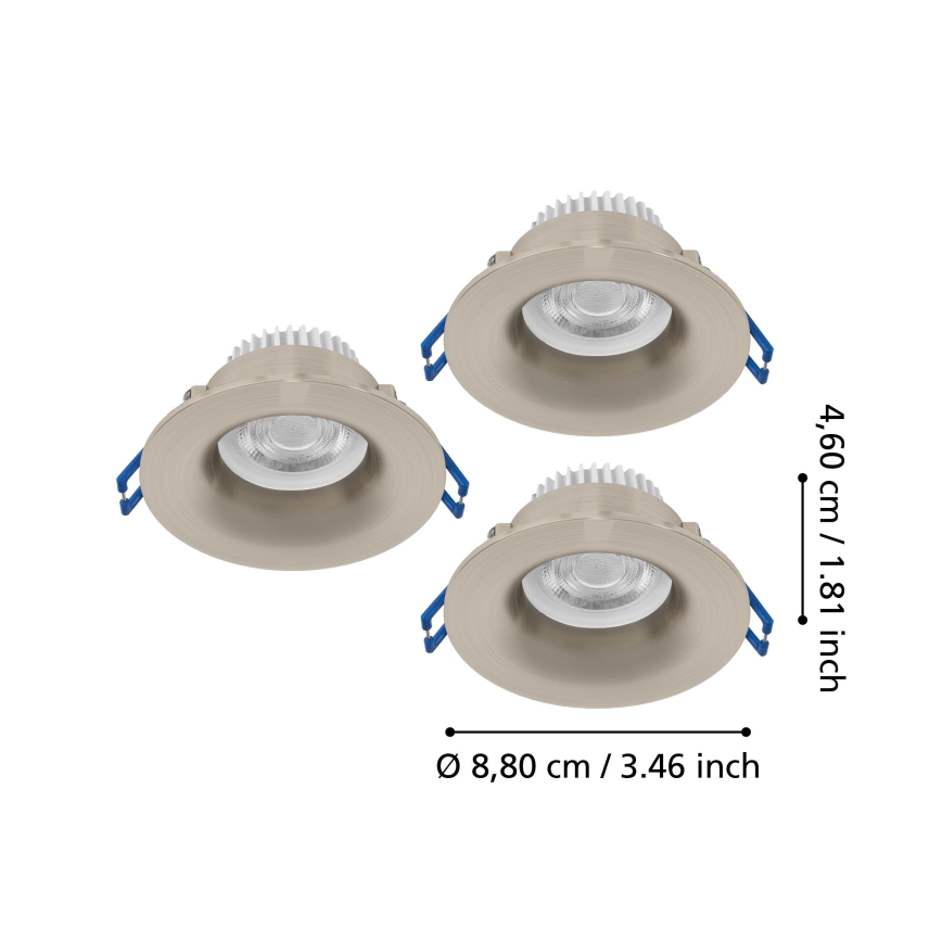 Eglo - Zestaw 3x wpuszczanych opraw sufitowych do łazienki LED, 4,9 W, 230 V, 2700/4000/6500 K, śr. 8,8 cm, IP65, matowy chrom