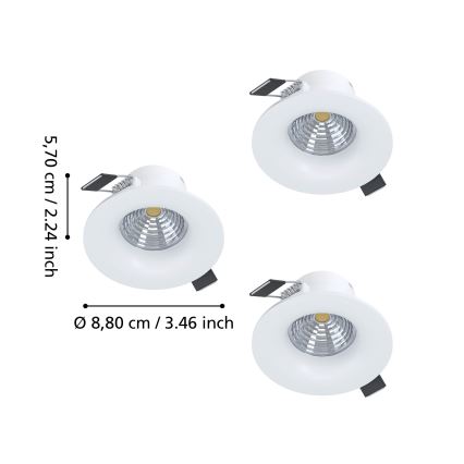 Eglo - ZESTAW 3x ściemnialnych wpuszczanych opraw sufitowych LED/4,8W/230V Ø 8,8 cm biały