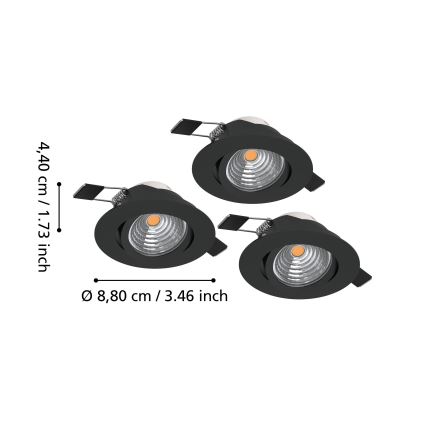 Eglo - ZESTAW 3x ściemnialne oprawy wpuszczane LED/6,4W/230V śr. 8,8 cm czarne