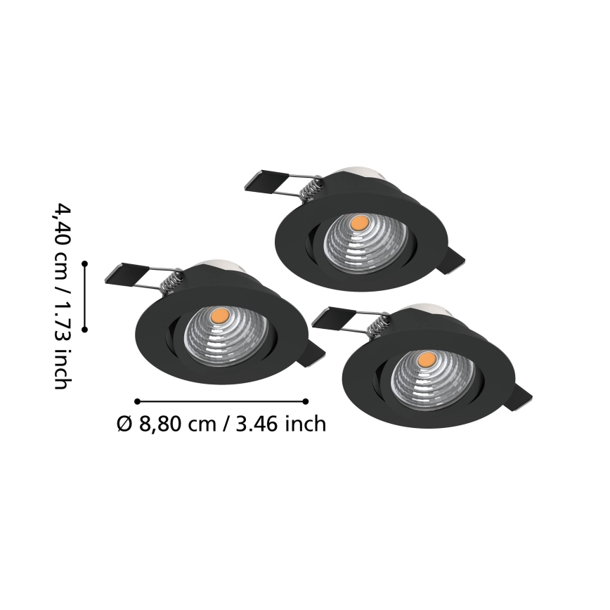 Eglo - ZESTAW 3x ściemnialne oprawy wpuszczane LED/6,4W/230V śr. 8,8 cm czarne