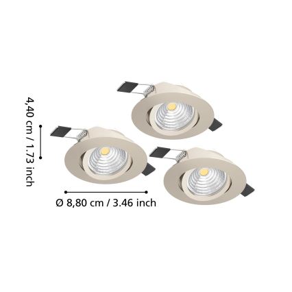 Eglo - ZESTAW 3x LED ściemnialne oprawy wpuszczane LED/6,4W/230V śr. 8,8 cm matowy chrom