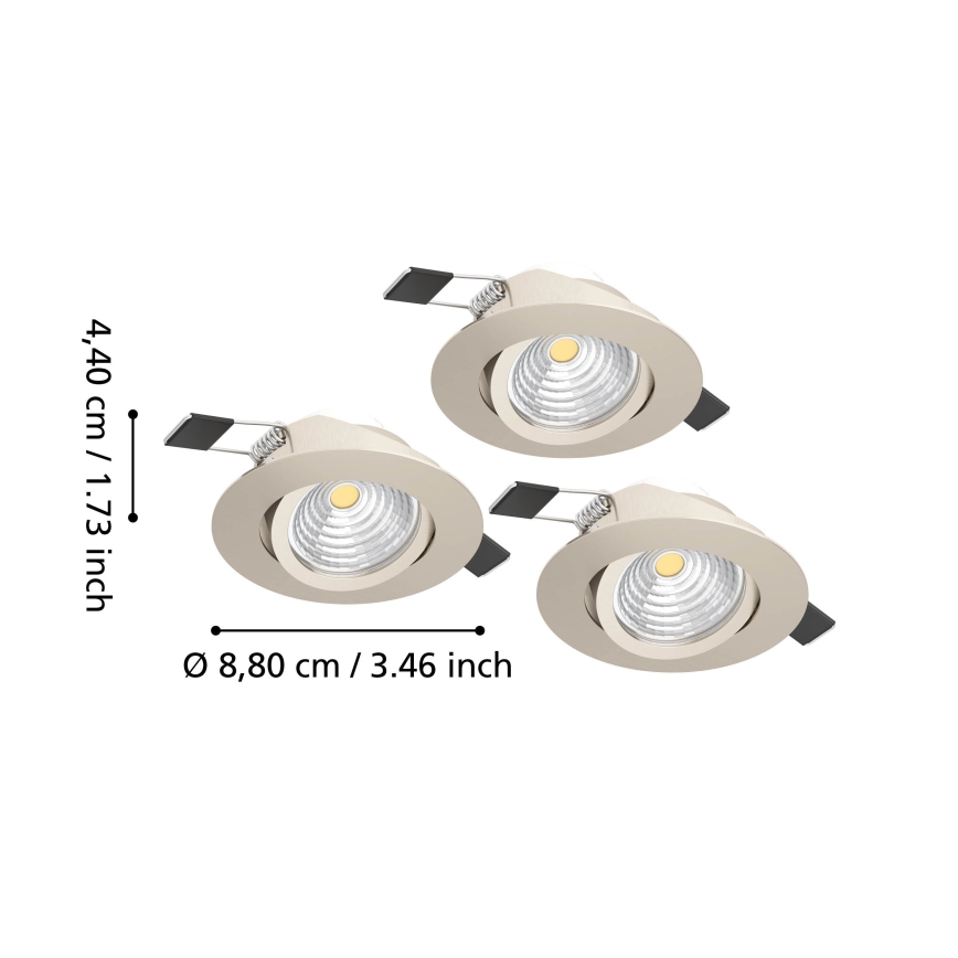 Eglo - ZESTAW 3x LED ściemnialne oprawy wpuszczane LED/6,4W/230V śr. 8,8 cm matowy chrom