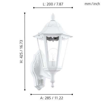 Eglo - Kinkiet zewnętrzny z czujnikiem ruchu 1xE27/60W/230V