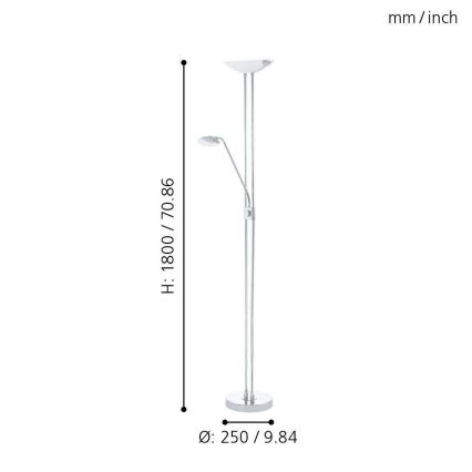Eglo - LED Lampa podłogowa ściemnialna LED/20W + LED/2,5W chrom błyszczący