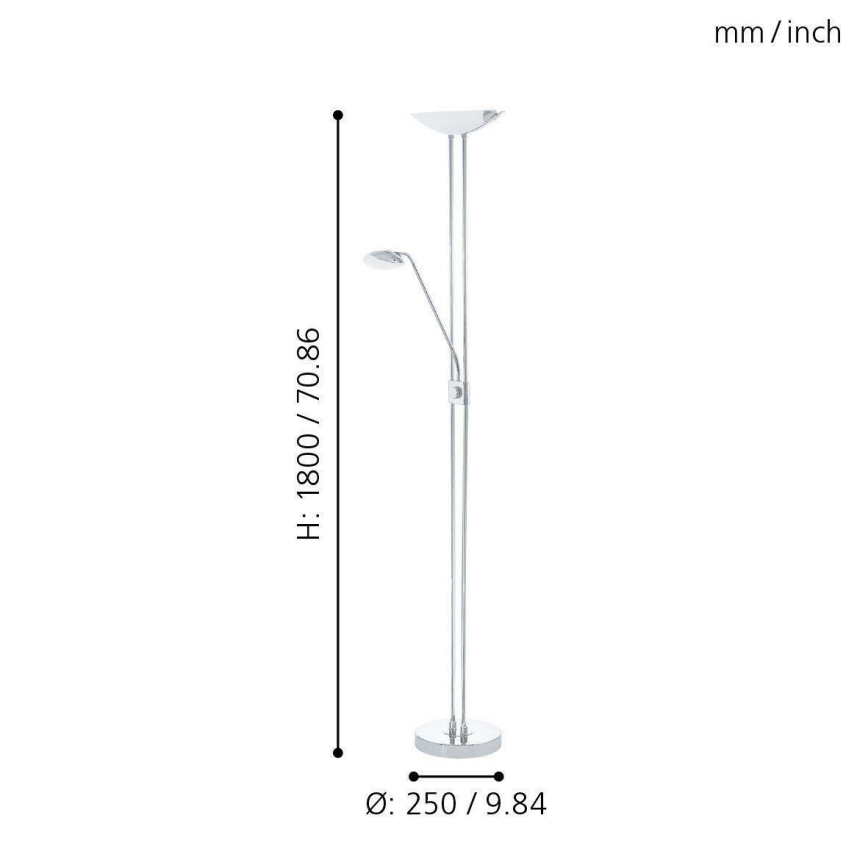 Eglo - LED Lampa podłogowa ściemnialna LED/20W + LED/2,5W chrom błyszczący