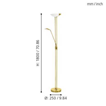 Eglo - LED Lampa podłogowa ściemnialna LED/20W + LED/2,5W mosiądz