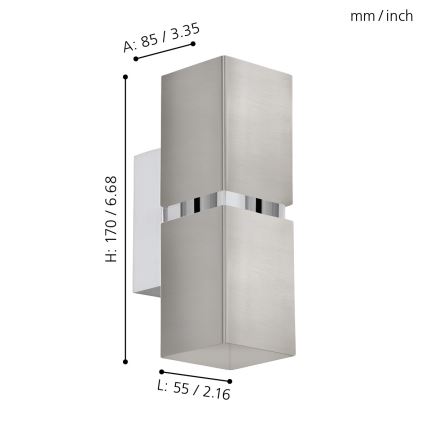 Eglo 96264 - Kinkiet LED PASSA 2xGU10/2,8W/230V kwadratowy