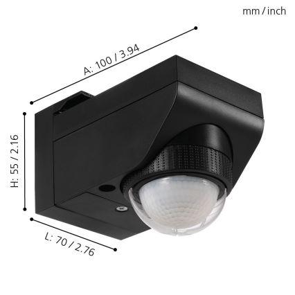 Eglo 97467 - Zewnętrzny czujnik ruchu i zmierzchu DETECT ME 4 12 m czarny IP44