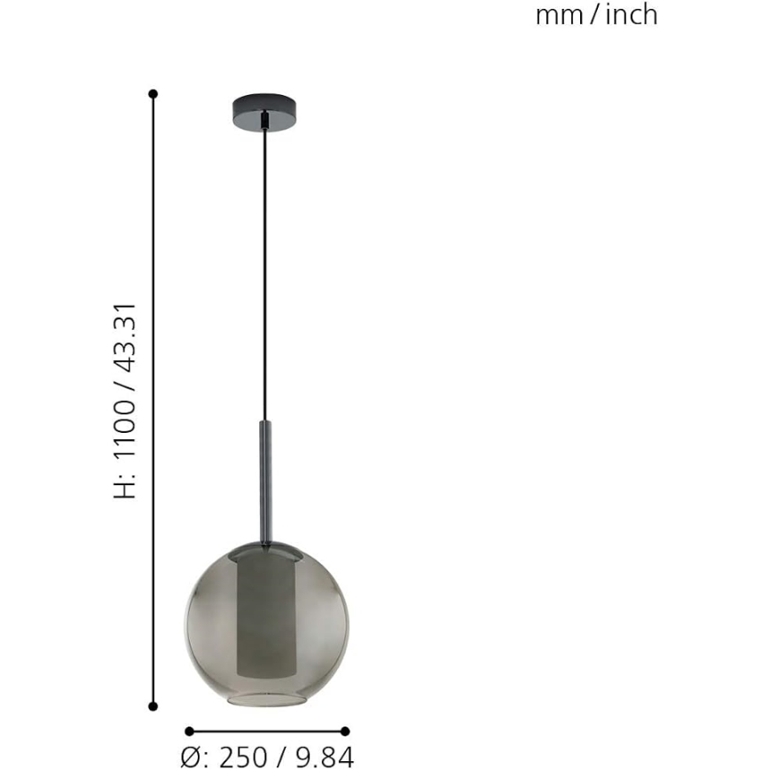 Eglo 97633 - Żyrandol na przewodzie TINDARI 1xE27/60W/230V przydymiona czerń
