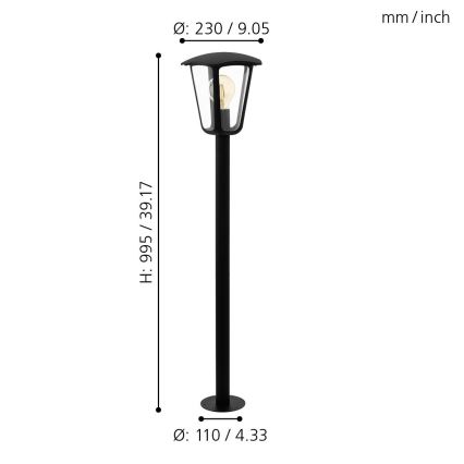 Eglo - Lampa zewnętrzna 1xE27/60W/230V IP4wysokość 995 czarna