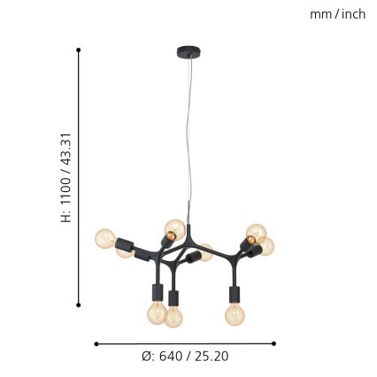 Eglo - Żyrandol na lince 9xE27/60W/230V