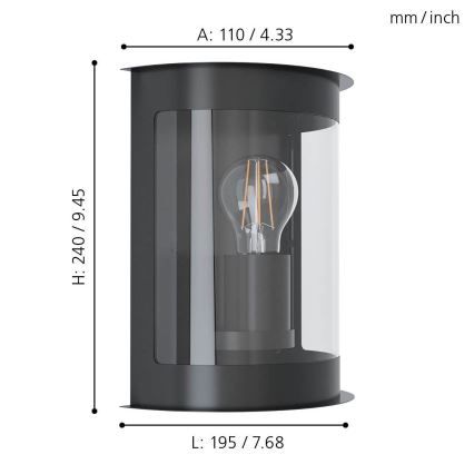 Eglo - Kinkiet zewnętrzny 1xE27/28W/230V IP44