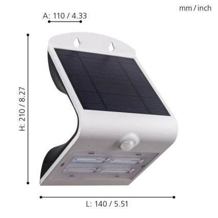 Eglo - Lampa solarna z czujnikiem LED/3,2W/3,7V 2000 mAh IP54