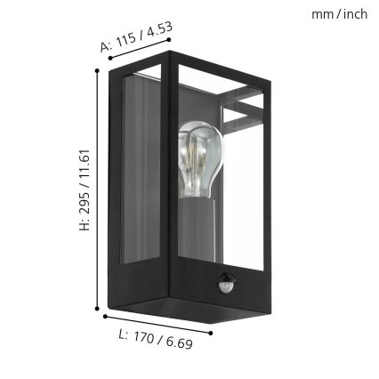 Eglo - Zewnętrzny kinkiet z czujnikiem 1xE27/60W/230V IP44