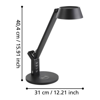 Eglo 99832 - Dotykowa lampa stołowa LED z regulacją jasności i ładowaniem bezprzewodowym BANDERALO LED/4,8W/230V czarna