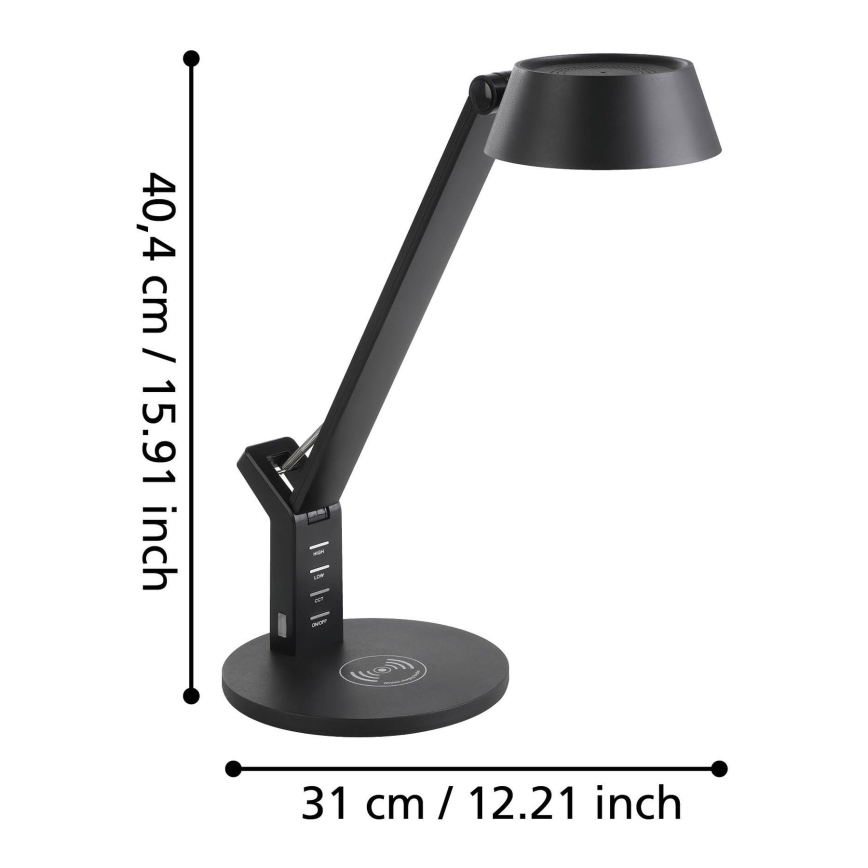 Eglo 99832 - Dotykowa lampa stołowa LED z regulacją jasności i ładowaniem bezprzewodowym BANDERALO LED/4,8W/230V czarna