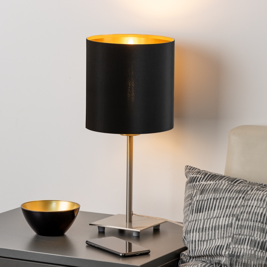 Eglo - Lampa stołowa LED TUNJA 1xE27/60W/230V 26,5 cm matowy chrom/czarny
