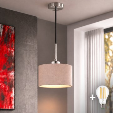 Eglo - Lampa wisząca LED na lince TUNJA 1xE27/60W/230V, średnica 20 cm, beżowy/czarny