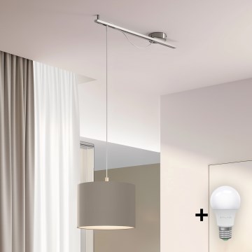 Eglo - Lampa wisząca LED na linkach CALCENA 1xE27/60W/230V chrom/taupe