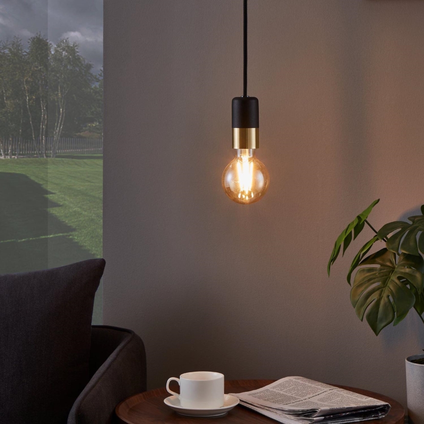 Eglo - Lampa wisząca na linkę 1xE27/40W/230V czarny/złoty
