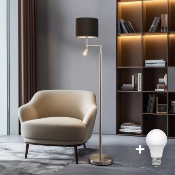 Eglo - LED Lampa podłogowa TUNJA 1xE27/60W/230V + LED/2,1W śr. 30 cm matowy chrom/brązowy