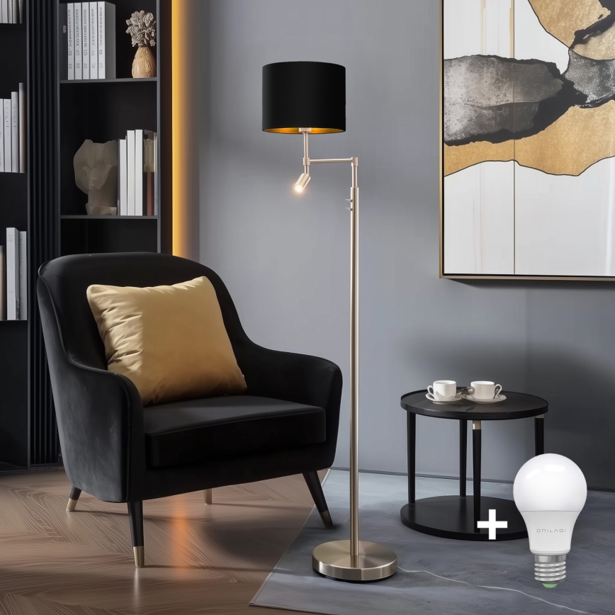 Eglo - LED Lampa podłogowa TUNJA 1xE27/60W/230V + LED/2,1W śr. 30 cm matowy chrom/czarny
