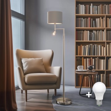 Eglo - LED Lampa podłogowa TUNJA 1xE27/60W/230V + LED/2,1W śr. 30 cm matowy chrom/taupe