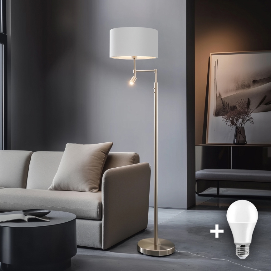 Eglo - LED Lampa podłogowa TUNJA 1xE27/60W/230V + LED/2,1W śr. 38 cm matowy chrom/biały