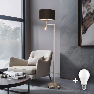 Eglo - LED Lampa podłogowa TUNJA 1xE27/60W/230V + LED/2,1W śr. 38 cm matowy chrom/brązowy