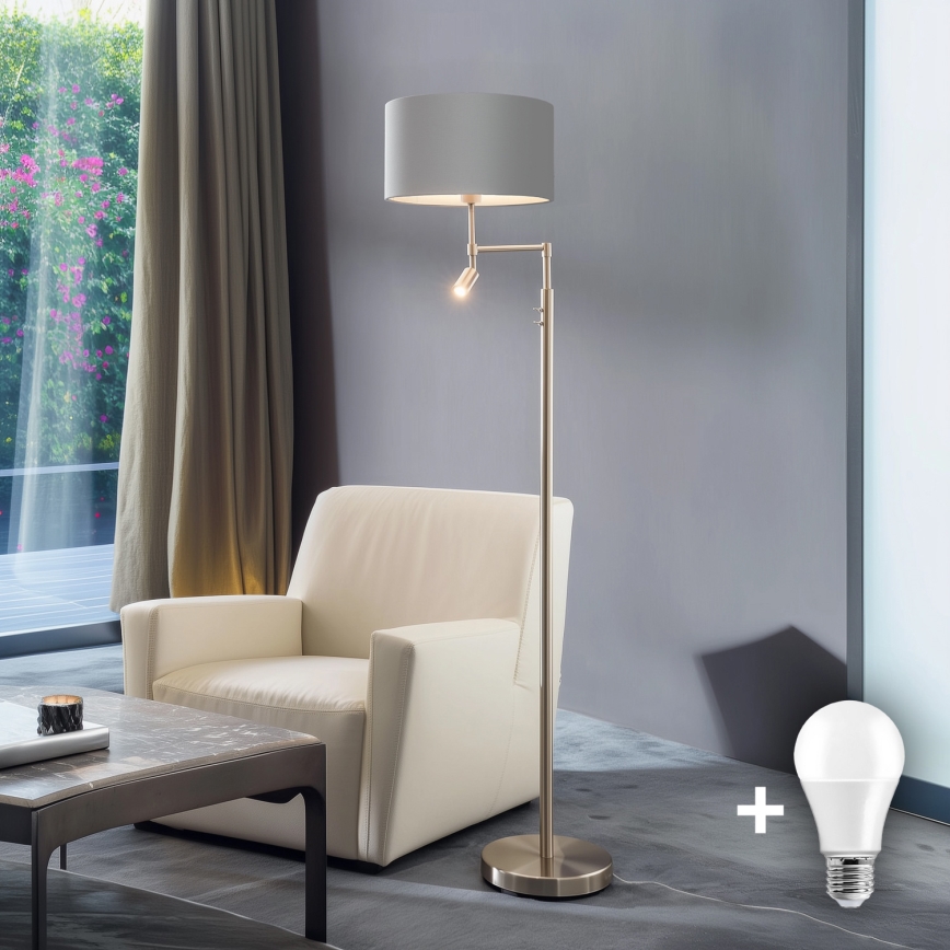 Eglo - LED Lampa podłogowa TUNJA 1xE27/60W/230V + LED/2,1W śr. 38 cm matowy chrom/szary