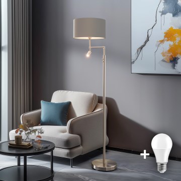 Eglo - LED Lampa podłogowa TUNJA 1xE27/60W/230V + LED/2,1W śr. 38 cm matowy chrom/taupe