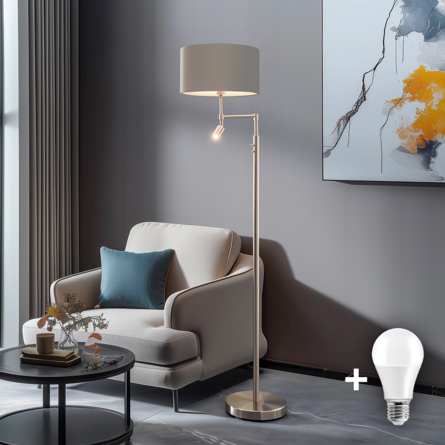 Eglo - LED Lampa podłogowa TUNJA 1xE27/60W/230V + LED/2,1W śr. 38 cm matowy chrom/taupe