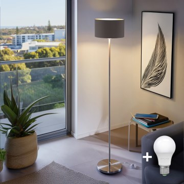 Eglo - LED  Lampa podłogowa TUNJA 1xE27/60W/230V matowy chrom/brązowa
