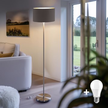 Eglo - LED  Lampa podłogowa TUNJA 1xE27/60W/230V matowy chrom/brązowa