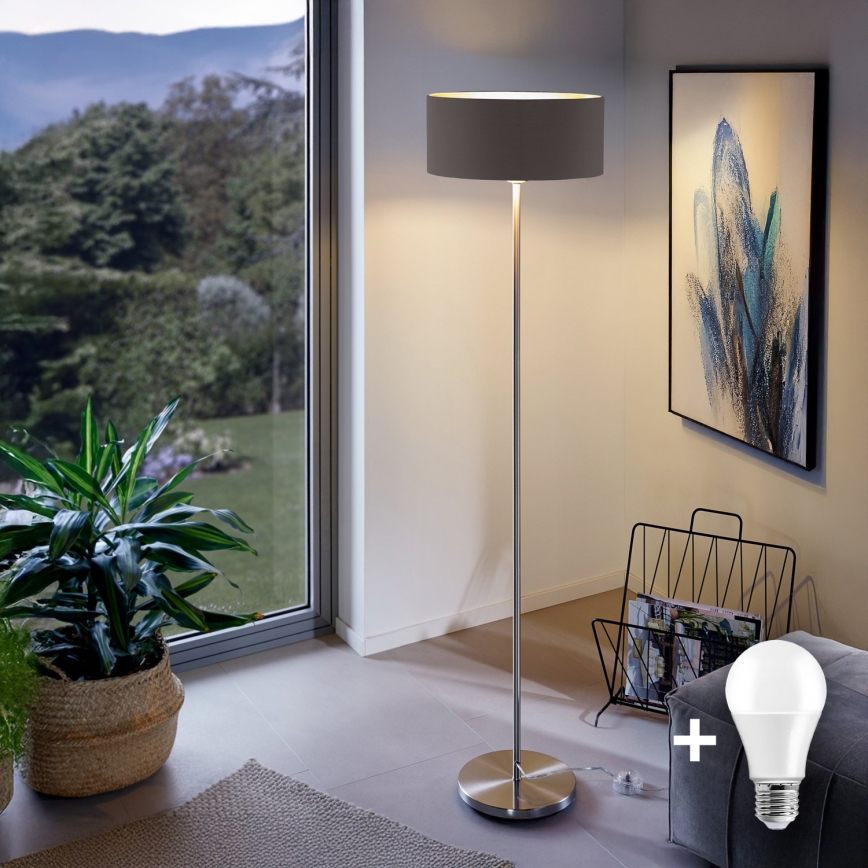 Eglo - LED  Lampa podłogowa TUNJA 1xE27/60W/230V matowy chrom/brązowa