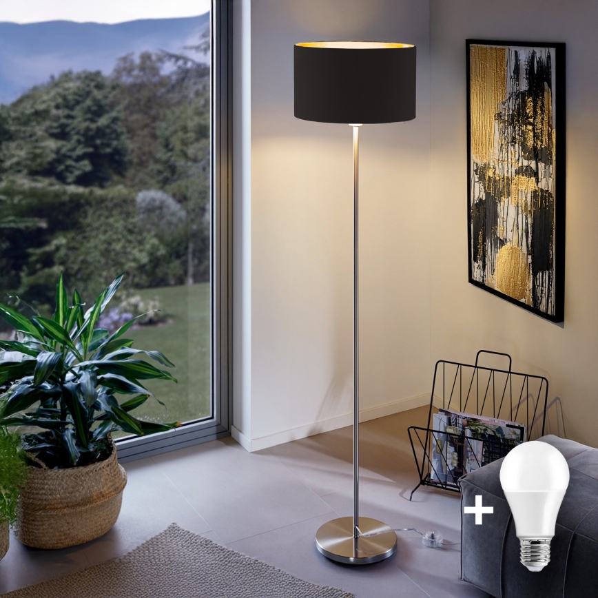 Eglo - LED Lampa podłogowa TUNJA 1xE27/60W/230V matowy chrom/czarna