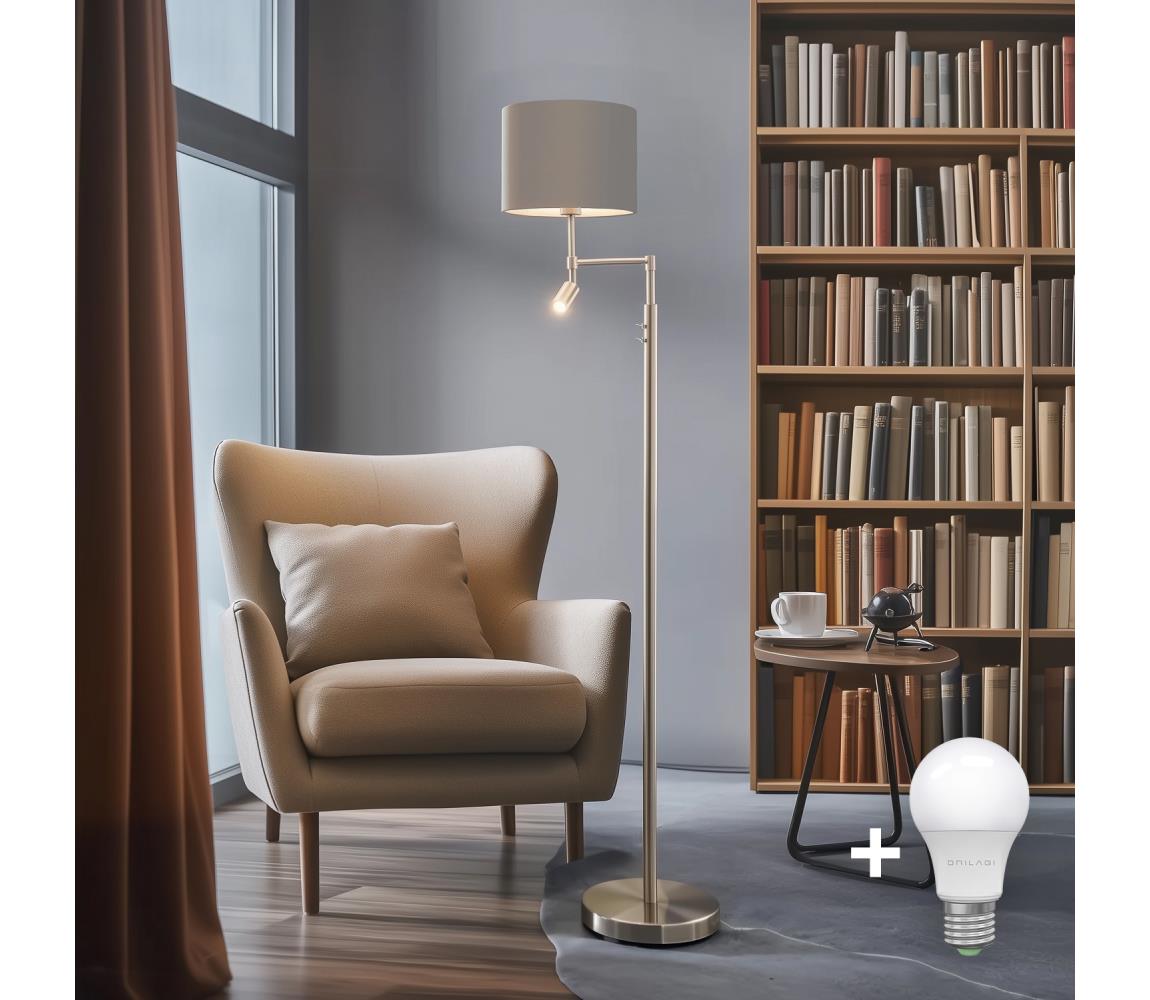 Eglo - LED Lampa podłogowa TUNJA 1xE27/60W/230V + LED/2,1W śr. 30 cm chrom/taupe