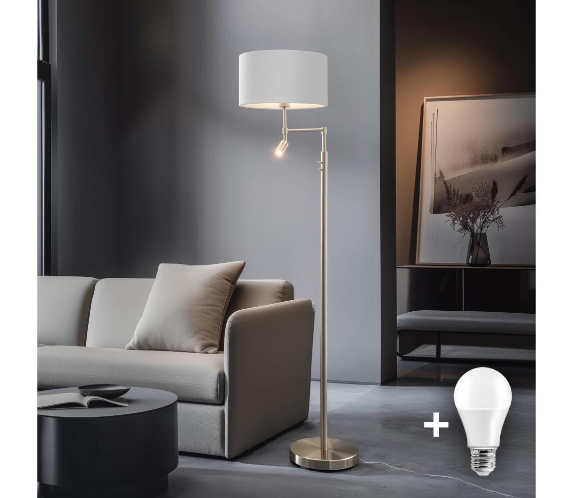 Eglo - LED Lampa podłogowa TUNJA 1xE27/60W/230V + LED/2,1W śr. 38 cm chrom/biały